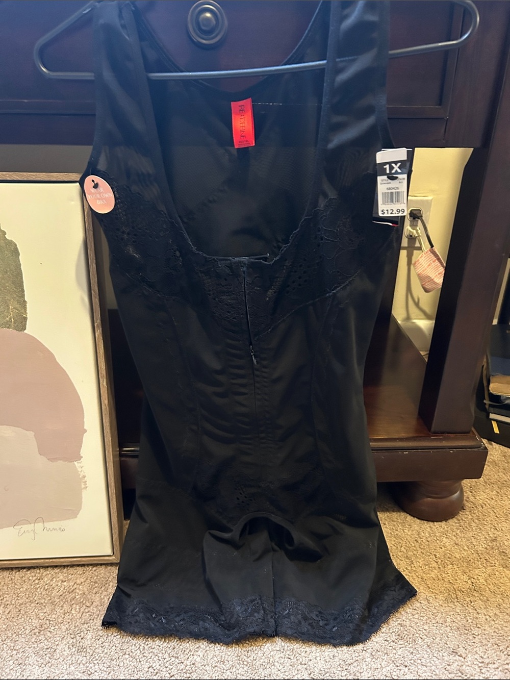 Black Lace Trim Shapewear Slip — 1X